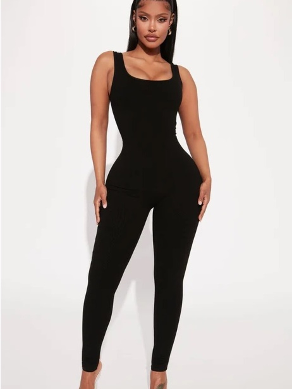 Snatched Sleek Black Ribbed Tank Jumpsuit - Picture 1 of 3